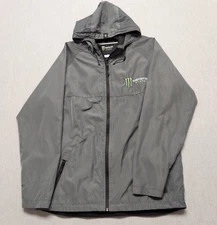 Monster Energy Mens Hooded Windbreaker Jacket XL Gray Logo Racing Streetwear