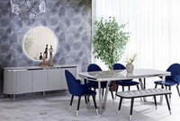 Esszimmer Set Besteht Aus Esstisch 4X StüHle Spiegel Anrichte Bank 8Tlg