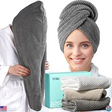 3 Pack Microfiber Hair Towel Wraps, Quick Dry Anti-Frizz for Long Curly Hair