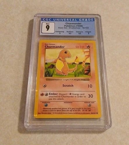 POKEMON CHARMANDER BASE SET SHADOWLESS CGC 9 MINT + SUB GRADES