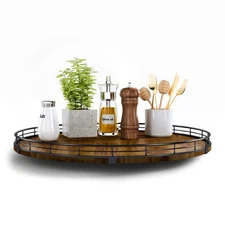 Farmhouse Oak 18" Lazy Susan Turntable Organizer for Cabinet, Round Wooden La...
