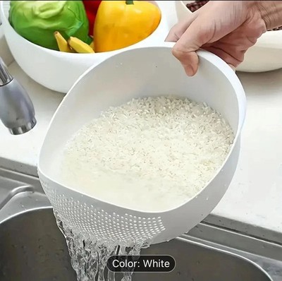 Multi Use Rice Washing Vegetable Fruit Strainer White Bowl Rice Washer