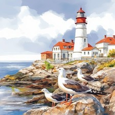 Wandbild Leuchtturm Möwen Landschaft Maritim Deko Bild Wanddeko Wandfliese