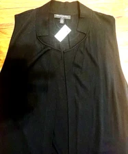 New Banana Republic Factory Black Knit Midi 35" Vest sz. M Pockets Collar