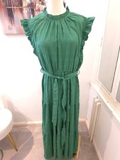 High Neck Maxi Dress Sleeveless Tiered Green Size 18 Summer Waist Tie