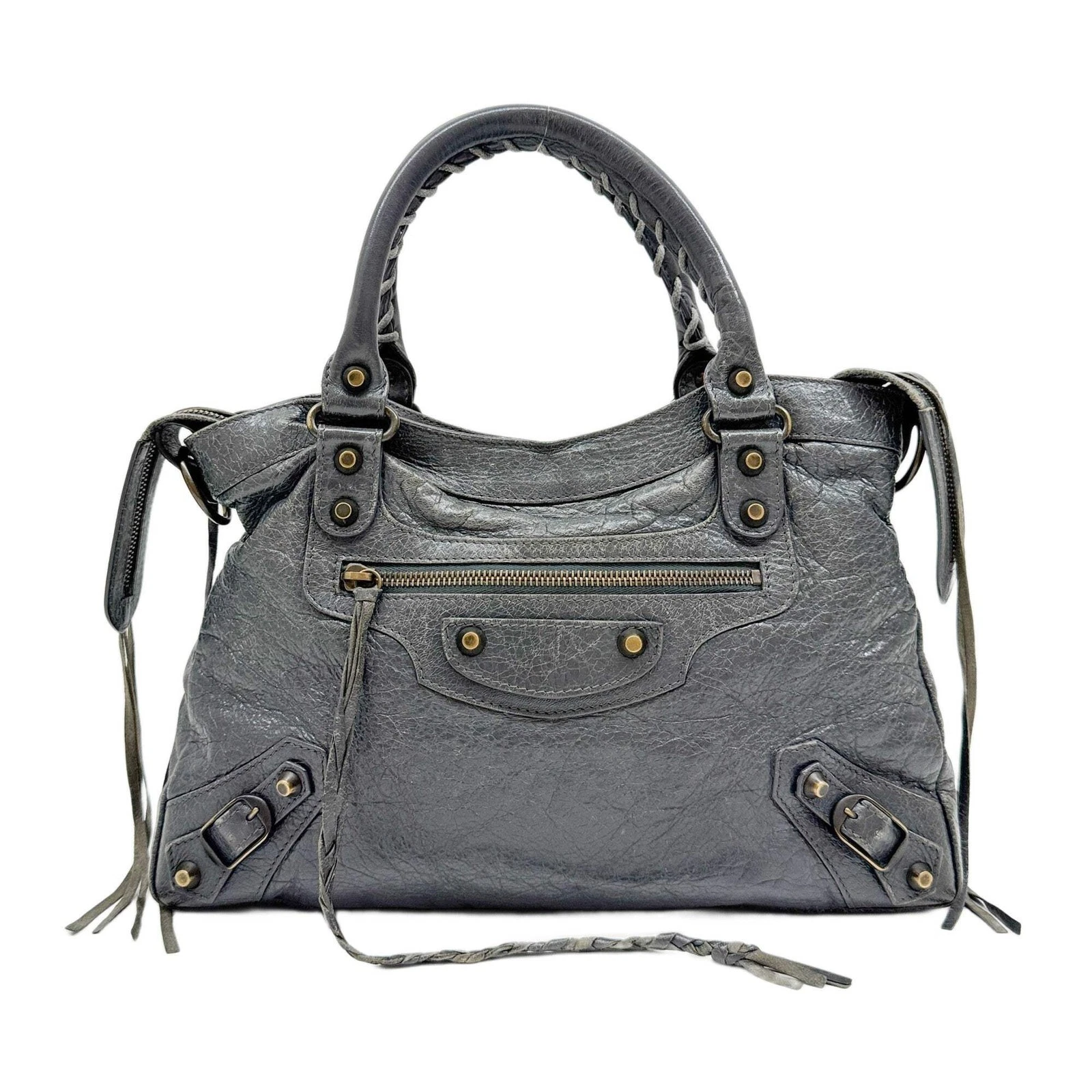 Balenciaga — BALENCIAGA The First Tarmac Gray Leather Two Way Bag