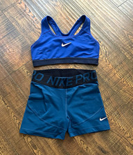 Nike Dri-FIT Women  s Blue Sports Bra and shorts matching set