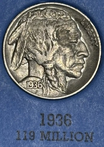 1936 Buffalo Nickel, nice original AU+ condition coin