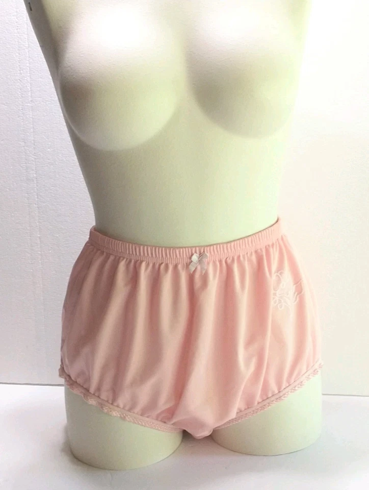 Panty Vintage Rene Rofe Rosa Cintura Alta Mediano 8-12 Apliques Flor y Lazo Foto 2 de 4