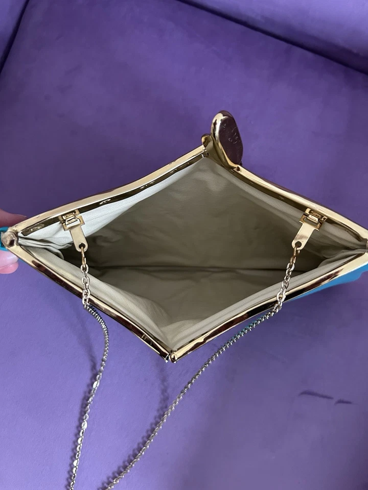 Винтажный клатч-конверт Etra 1960-х годов, бирюзовый бумажник из натуральной кожи - Изображение 4 из 4