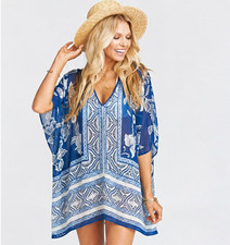 SMYM Show Me Your MuMu Sheer Shook Tunic in Bonfire Blue Small  -