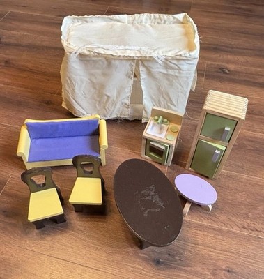Kidkraft Doll House Furniture Wooden Canopy Bed Table Chairs Couch Cabinets