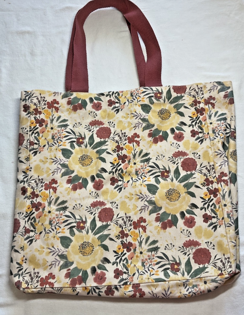LAURA ASHLEY Tote BAG REUSABLE CREAM RUST YELLOW GREEN FLOWERS 13