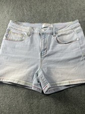 Judy Blue Rainbow Stitch Cut Off Light Blue High Rise Denim Shorts Size L JB150  