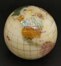 Alexander Kalifano Gemstone World Globe Paperweight Mother Of Pearl 3"