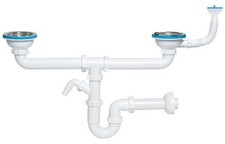Double Kitchen Sink Drain Waste P-Trap 115mm with additional Overflow