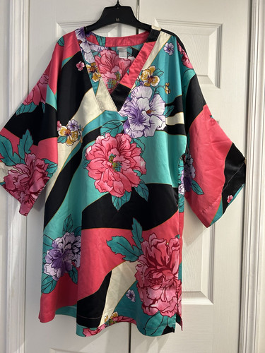 NATORI Silky Satin Kimono Pool Dress Sleep Dress~46" bust~36" long~Side slits~L