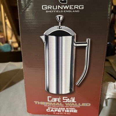 New In Box Grunwerg Cafe Stal Cafetiere French press 6 cup Stainless steel