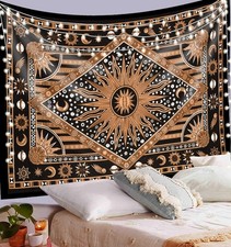 ANJANIYA Burning Sun Tie Dye Tapestry, Celestial Moon 85"L x 55"W, Brown 
