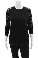 Marc By Marc Jacobs Womens Cut Out Crew Neck 3/4 Sleeve Sweater Top Black Sz XS