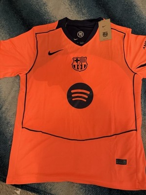 Nike FC Barcelona Pedri #8 Men's L Soccer Jersey Orange Navy Spotify UNHCR