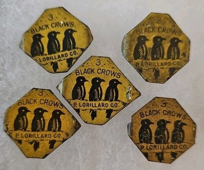 5 Vintage 3 Black Crows Lorillard Tobacco Tags Tobacco Advertising Collectible 