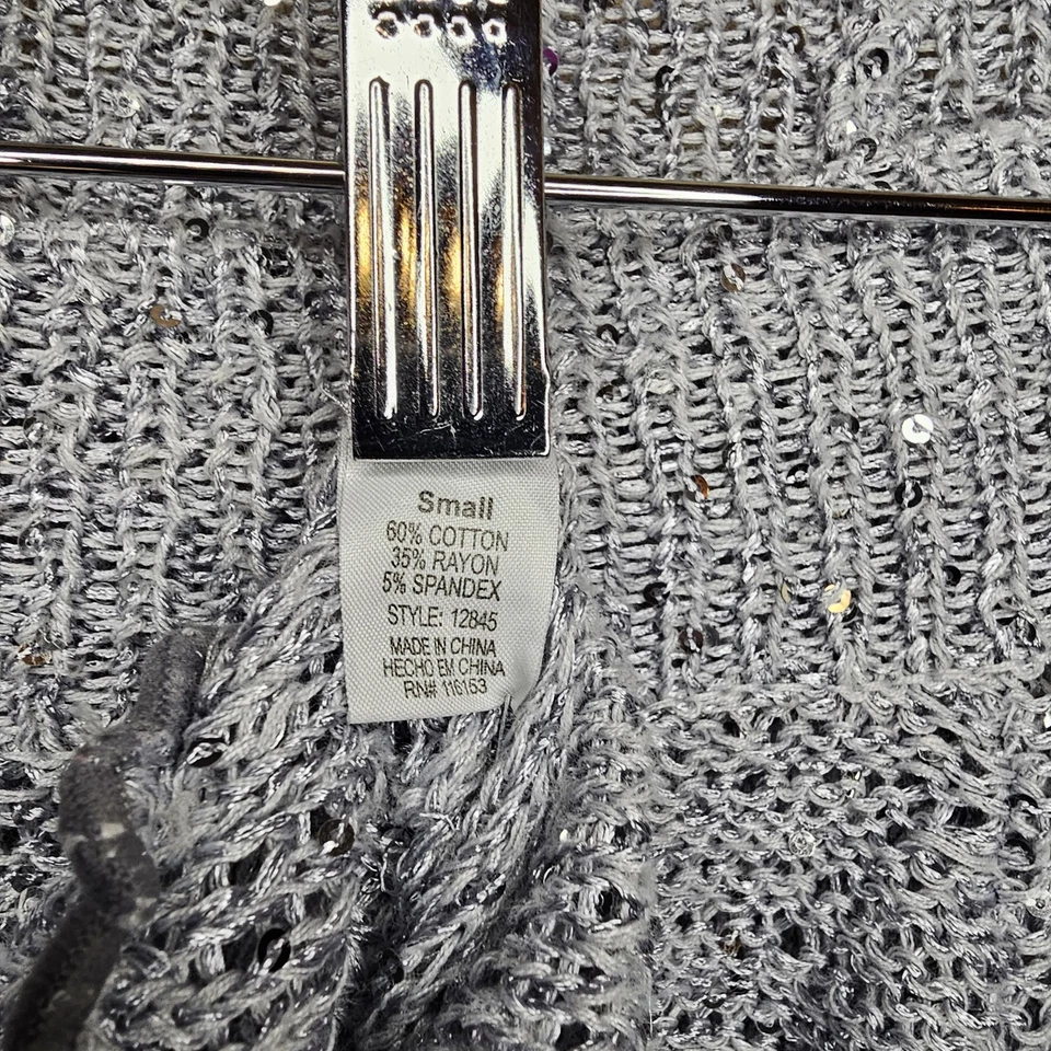Suéter Recortado Cuello Barco Alto-Lo Lentejuelas Plateadas Y2K Elastizado Tejido Metálico Talla S Foto 4 de 4