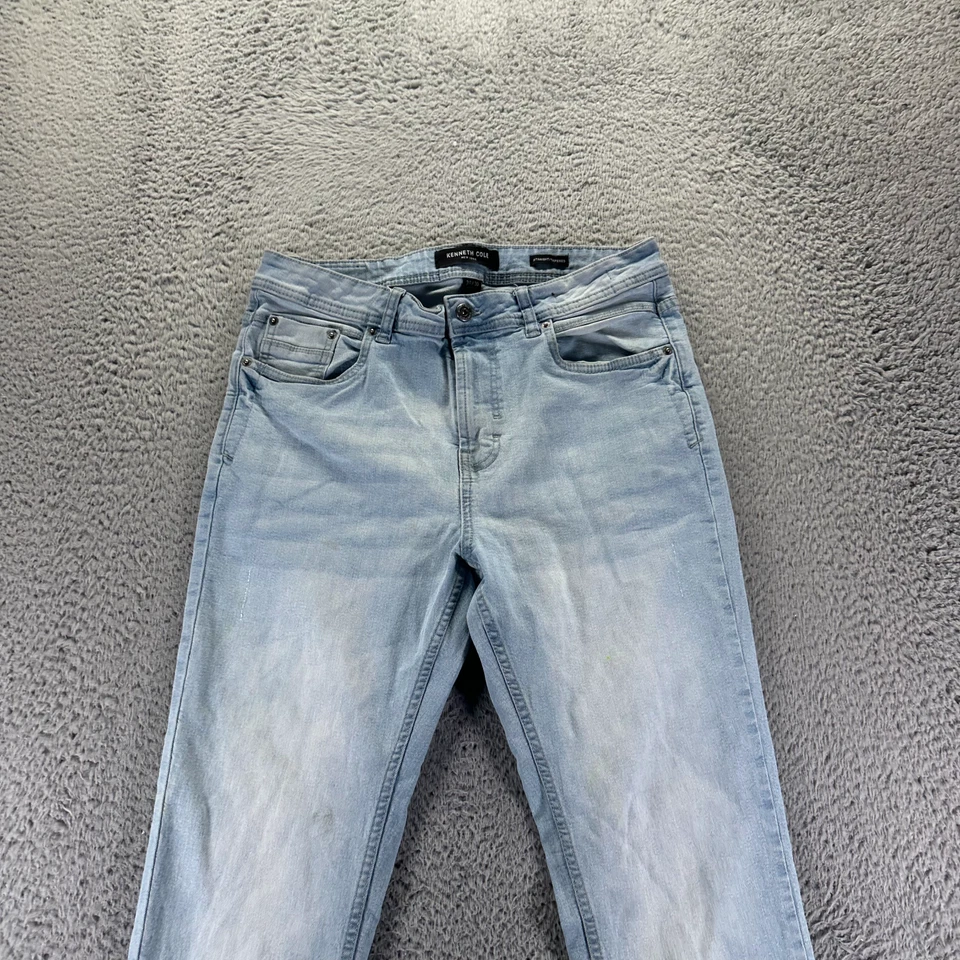 Kenneth Cole Jeans Mens 34X30 Blue Denim Cotton Straight Leg Light Wash Stretch - Image 2 of 4
