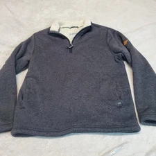Orvis Dark Gray Heathered Knit Sherpa Lined Cozy Casual Winter 1/4 Zip Sweater L