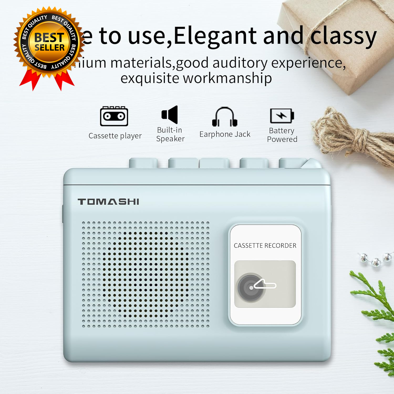 Portable Cassette Player Tape Recorder Walkman with Built-In Speaker Microphone