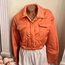Mimosa.  Sz Small.  Orange Cropped Puffer Jacket.  Pulls.  Quilted Lining.  B27