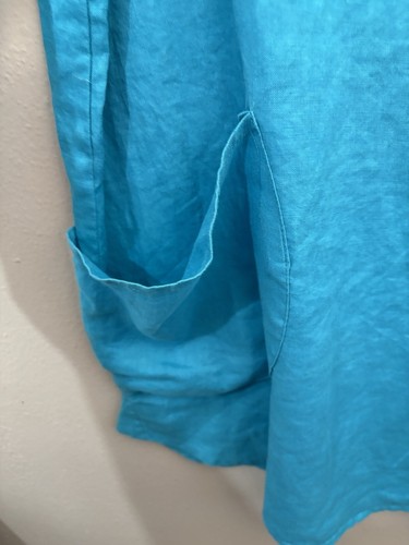 For Cynthia Woman Linen Tunic Blouse Front Pocket Sky Blue Size 2X - Picture 3 of 11