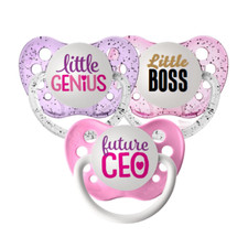 Baby Girl Boss Pacifier Set - Future CEO, Little Boss, Little Genius Binkies