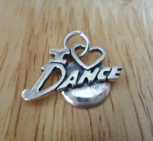 Sterling Silver 17x22mm says I Love (Heart) Dance Charm! - Picture 2 of 5