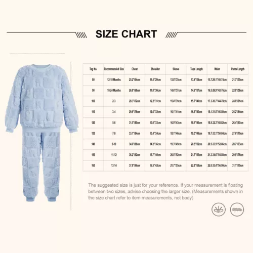 Kids Childrens Warm Fleece Pyjamas Set For Girls Boys Sleepwear 2 Pieces Sets - Bild 20 von 56