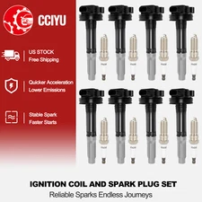 CCIYU 8 Ignition Coil + 8 Spark Plug For 2011-2015 Ford F-150 Mustang 5.0L V8