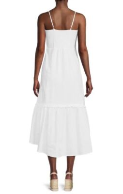 SAKS FIFTH AVENUE White Linen Blend Ruffle Thin Adjustable Strap Dress  (Size XS) | eBay