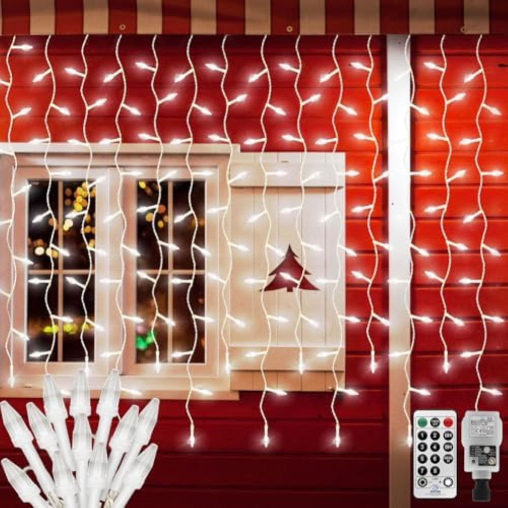 Tenda Luminosa 6x1m 300 LED Esterno - Cascata Luci di Natale con Spina