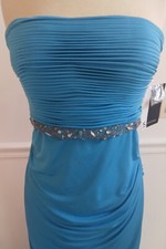 Teal Blue JS Boutique Strapless`Evening Gown Beads Size 10 NWT Excellent