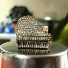 Anello pianoforte uomo diamante creato in laboratorio taglio tondo 2 ct argento placcato oro rosa 14 carati
