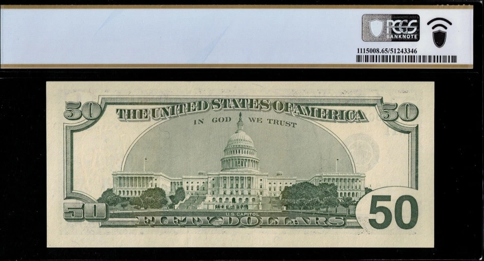 2001 $50 FRN CK00022000A P.C.G.S #65PPQ - Image 2 of 3