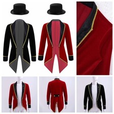 Kids Tailcoat Victorian Tuxedo Christmas Jacket Lapel Coat Masquerade Hat Rave