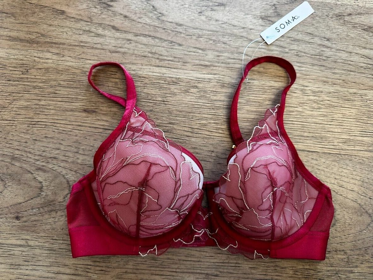 soma様 SOMA Intimates Paint The Town Red 36B Linework Embroidery Light
