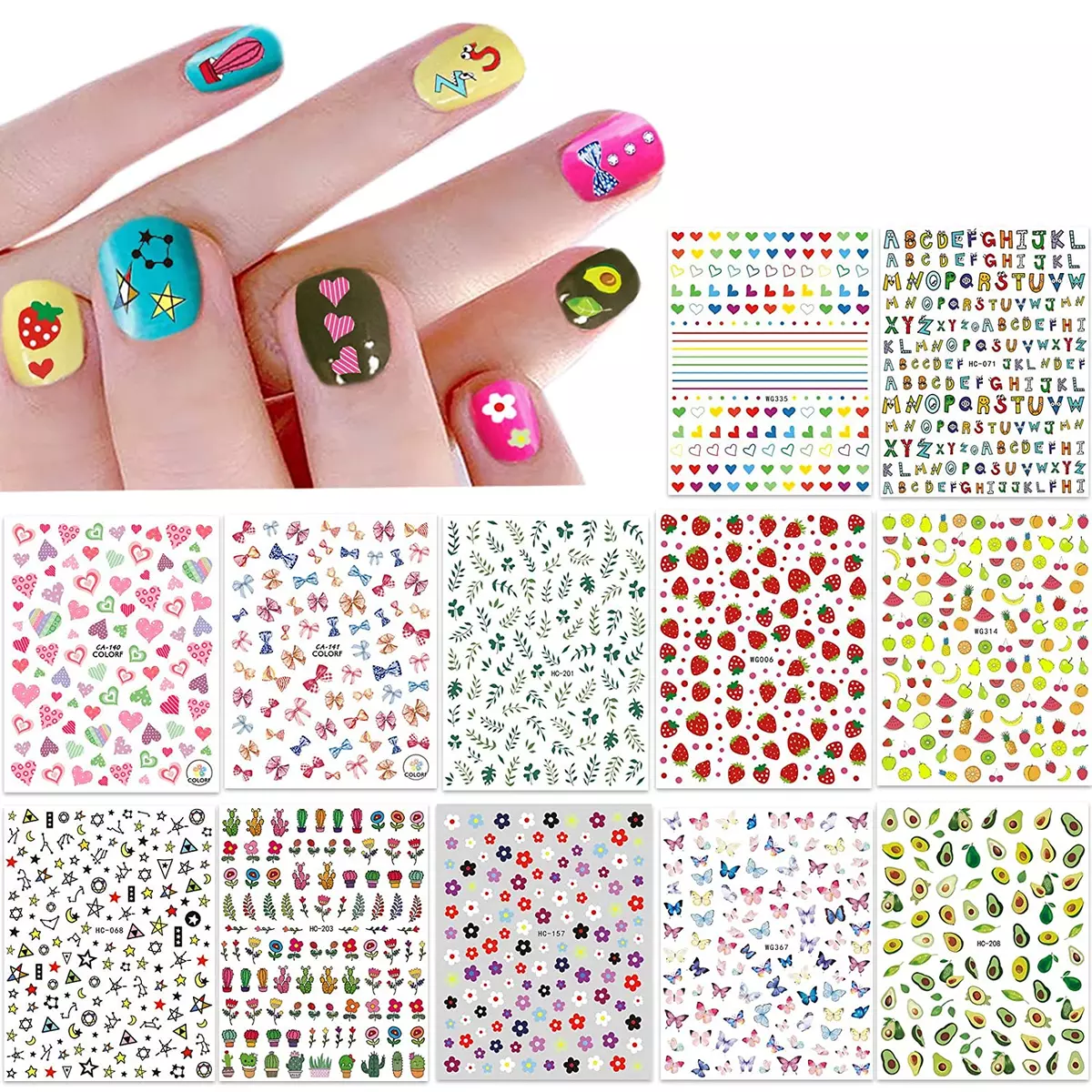 6 Sheets Heart Nail Art Stickers 3D Self-Adhesive Hearts Nail Decals Black  White Gold Silver Laser Heart Love Nail Design English Letter Nail Stickers  for Acrylic Nails Valentines Nail Accessories : Amazon.ae: