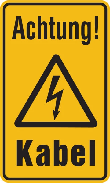 KÖNIG WERBEANLAGEN Hinweisschild, Achtung! Kabel- 120x200x0.45 mm Aluminium geprägt