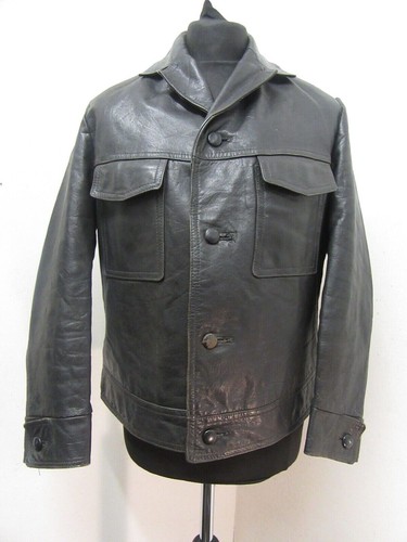 VINTAGE 60'S LEATHER SPORTS TRUCKER JACKET SIZE UKM