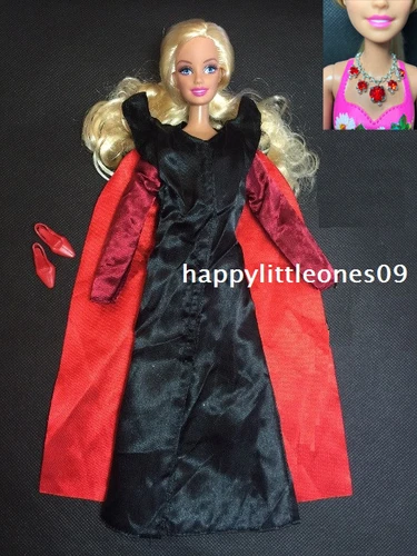 Barbie Doll Cute Devil Halloween Dress/Outfit & Necklace & Shoes 3pc Set New