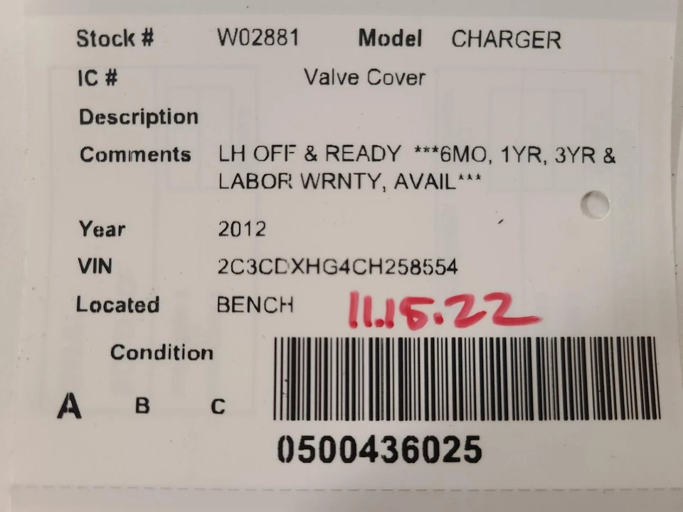 Used Engine Valve Cover fits: 2012 Dodge Charger Valve Cover Grade A - Image 3 of 4