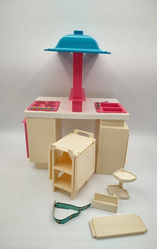 VINTAGE 1984 Barbie Dream Kitchen Set - Replacement Parts - Sink Table Oven Dish