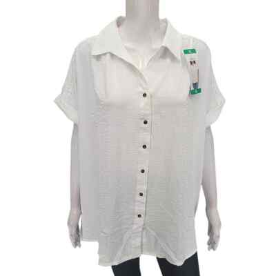 NWT (SOILED) Felina Women's Short Sleeve Button Down Top Size S $50 4C626